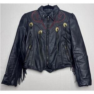 Starwest Inc. Women's Vintage Leather Fringe Jacket Embossed Detail Size 10